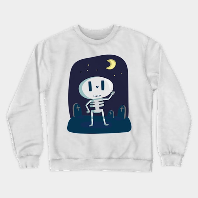 Cute Skeleton at Cemetary Crewneck Sweatshirt by Petko121212